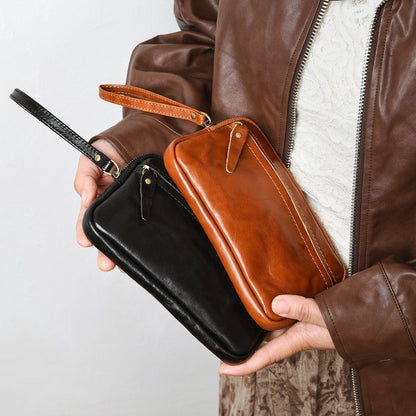 Retro Leather Distressed Top-Grain Cowhide Clutch Bag