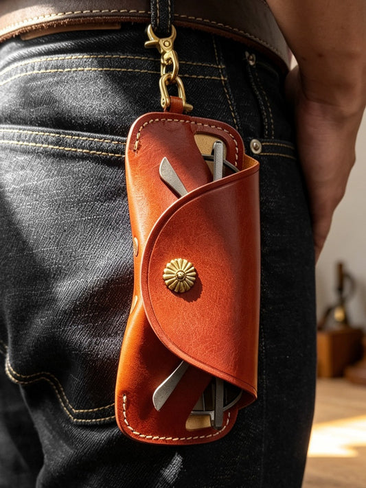 Retro Tanned Leather Glasses Case