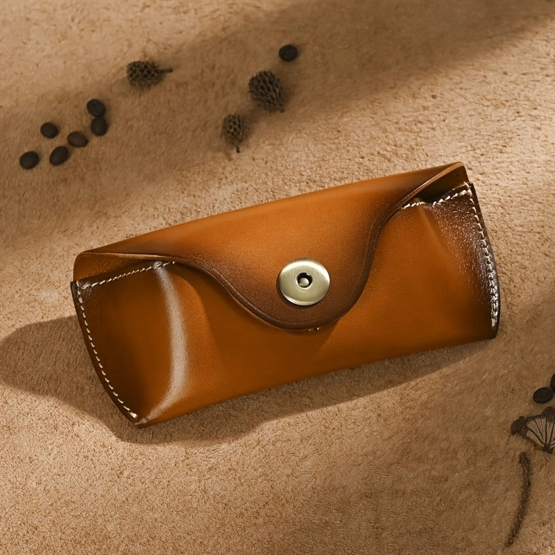 Handmade retro sunglasses box head layer cowhide glasses waist bag vegetable tanned leather magnetic button glasses bag