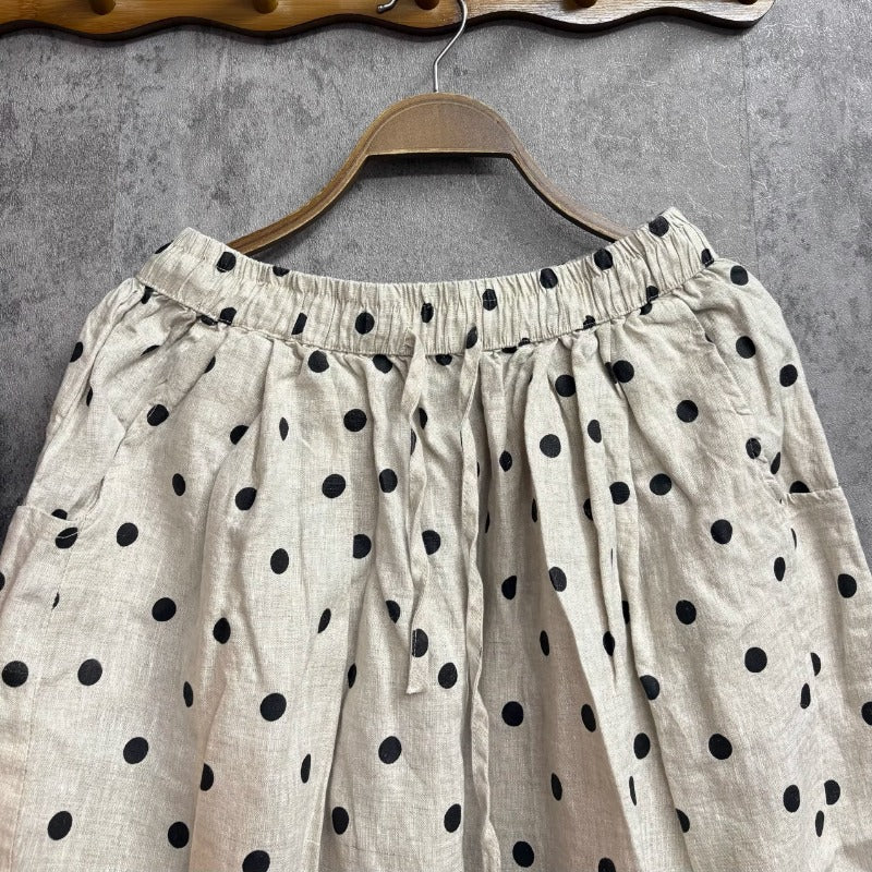 Retro Line Polka Dot Printed Drawstring Elastic Waist Skirt