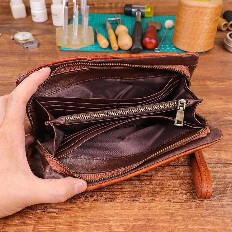 Men's Vintage Genuine Leather Wallet - Handmade Large Capacity Cowhide Money Clip