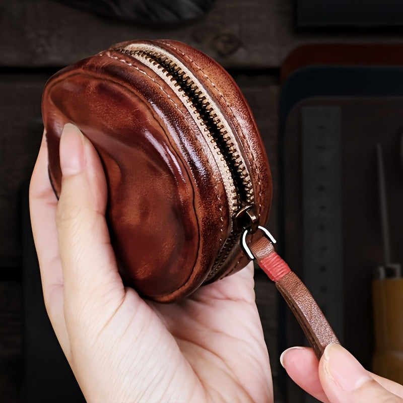 Hand-Brushed Vegetable Tanned Cowhide Coin Bag