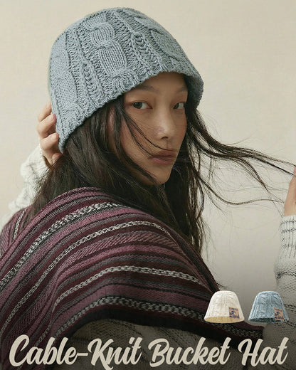Retro Cable-Knit Bucket Hat