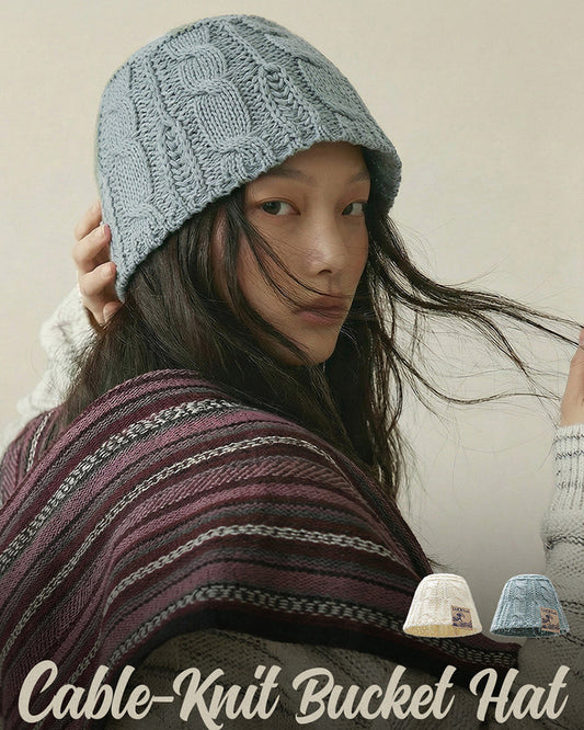 Retro Cable-Knit Bucket Hat