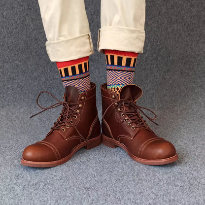 Winter colorful mid-calf socks thickened pure cotton stockings retro men's ethnic style boot socks（5 Pairs 5 color)