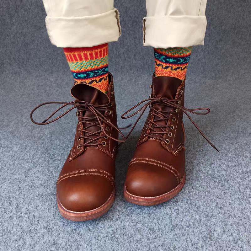 Winter colorful mid-calf socks thickened pure cotton stockings retro men's ethnic style boot socks（5 Pairs 5 color)