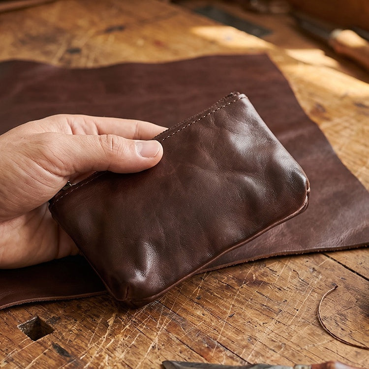 Retro Handmade Leather Zipper Wallet Coin Bag