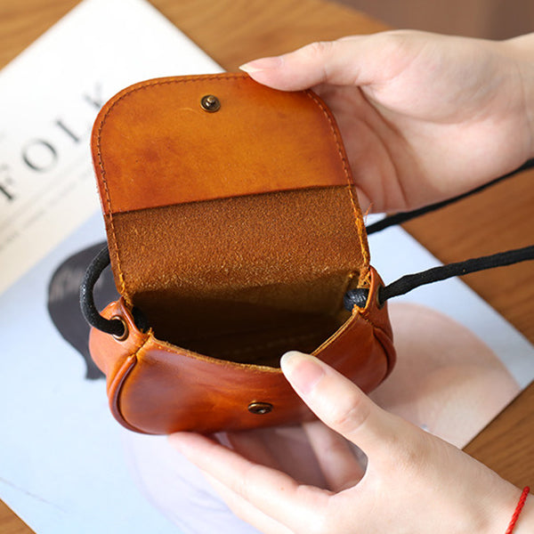 Retro Handmade Leather Card Wallets Mini Crossbody Bags