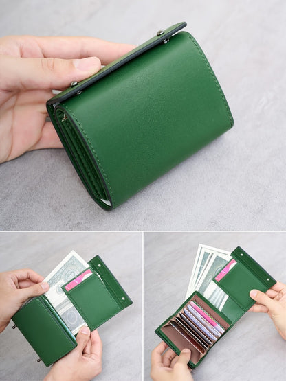 A Minimalist Tri-Fold Wallet in Black, Featuring a Business Style, Ultra-Thin Foldable Design, Secure Card Slots, And a Snap Closure