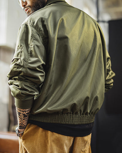 Retro G8WEP Nylon Short Stand Collar Army Green Jacket