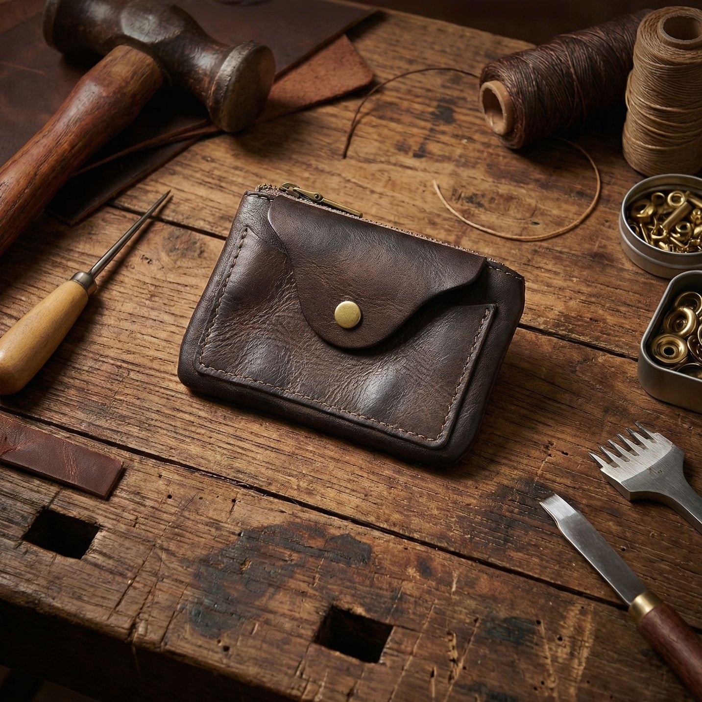Vintage Leather Handmade Card Wallet