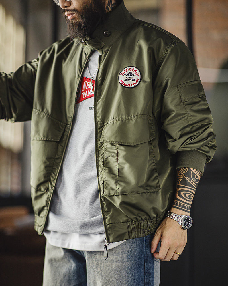 Retro G8WEP Nylon Short Stand Collar Army Green Jacket