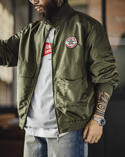 Retro G8WEP Nylon Short Stand Collar Army Green Jacket