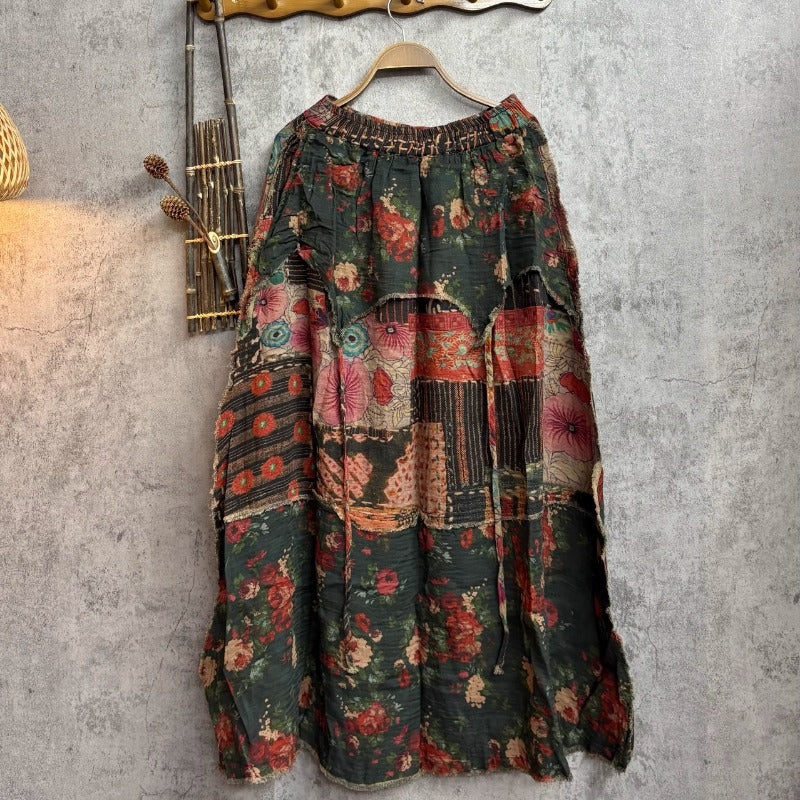 Retro Casual Ethnic Printed Cotton Skirt
