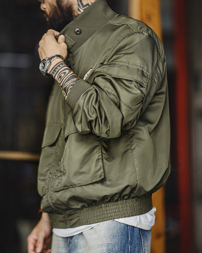 Retro G8WEP Nylon Short Stand Collar Army Green Jacket