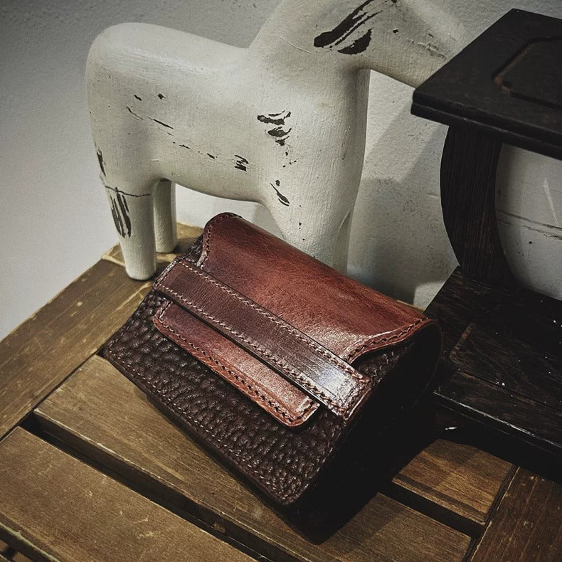 Retro Handmade Leather Accordion Card Bag