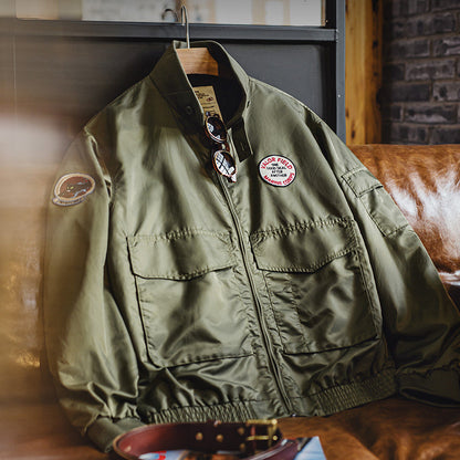 Retro G8WEP Nylon Short Stand Collar Army Green Jacket