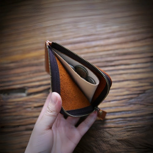 Retro Handmade Leather Zipper Wallet Coin Holder