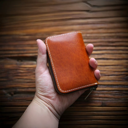 Retro Handmade Leather Zipper Wallet Card Holder