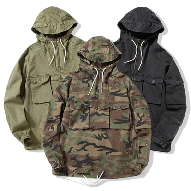 Retro Military Style Camouflage Casual Pullover Hoodies