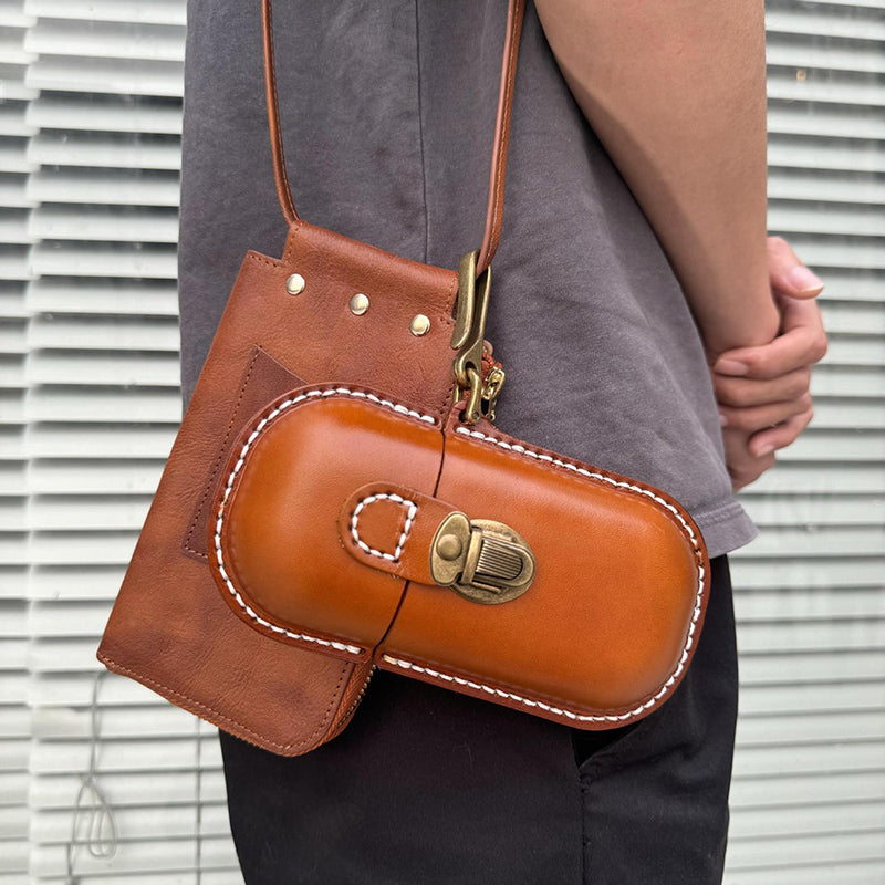 Genuine Leather Vintage Sun Glasses Box - Portable Storage Case with Hook - Eye Glass Organizer