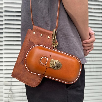 Genuine Leather Vintage Sun Glasses Box - Portable Storage Case with Hook - Eye Glass Organizer