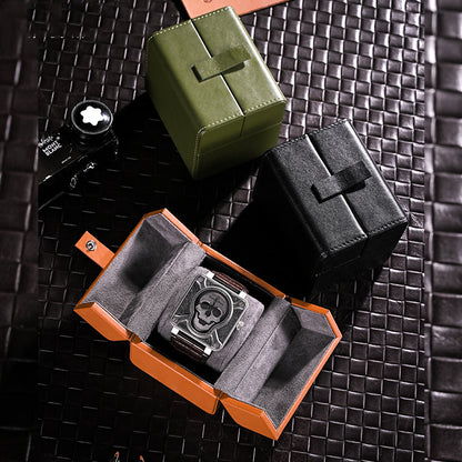 Double door watch box leather anti-fall square portable watch box