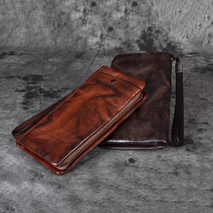 Men's Vintage Genuine Leather Wallet - Handmade Large Capacity Cowhide Money Clip