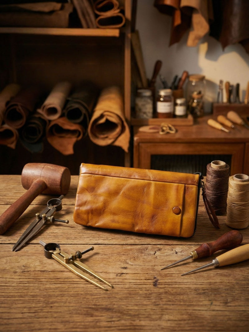 Men's Vintage Genuine Leather Wallet - Handmade Large Capacity Cowhide Money Clip