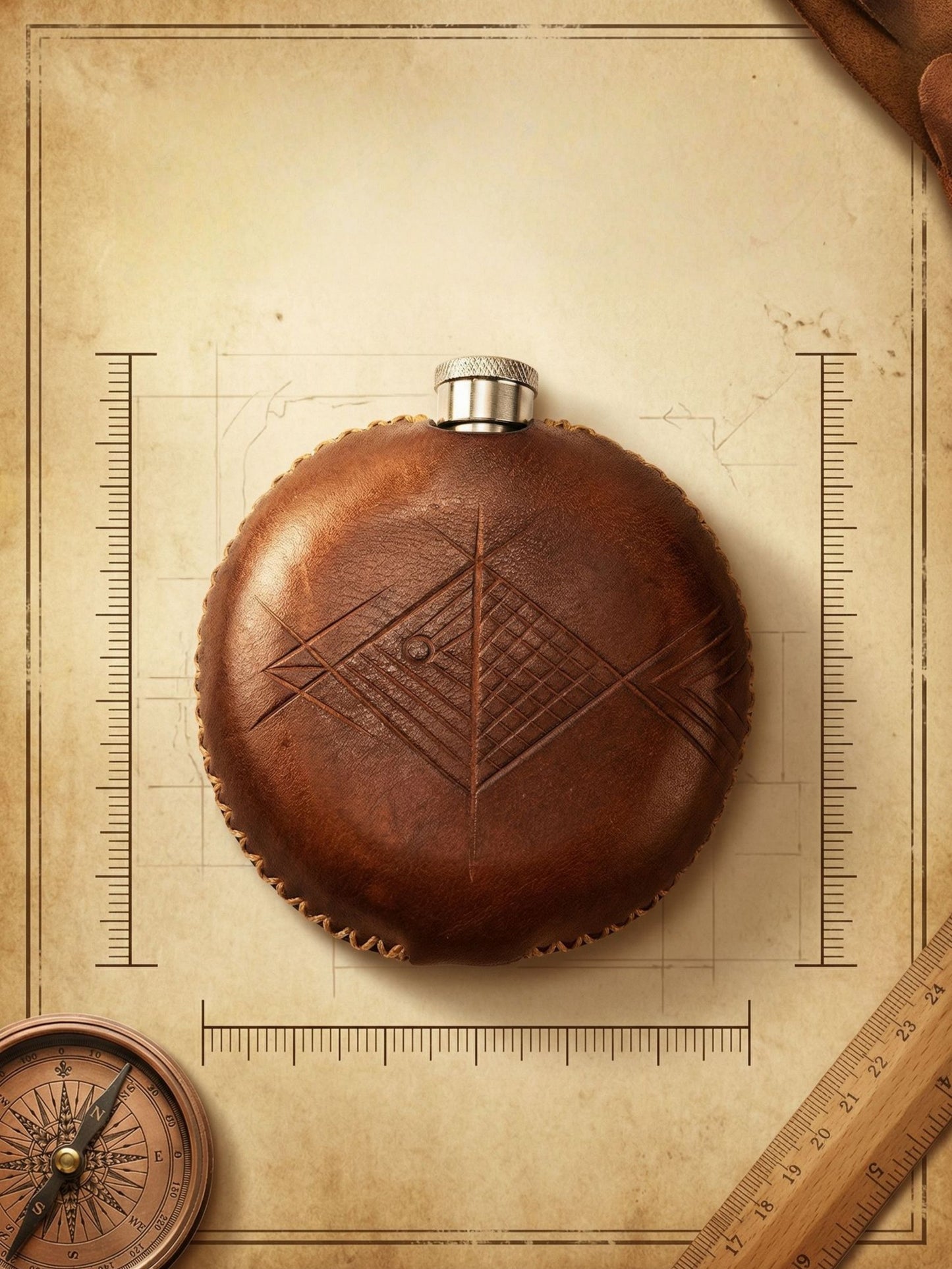 Retro Handmade Leather Portable Outdoor Travel Liquor Bottle 304 Stainless Steel