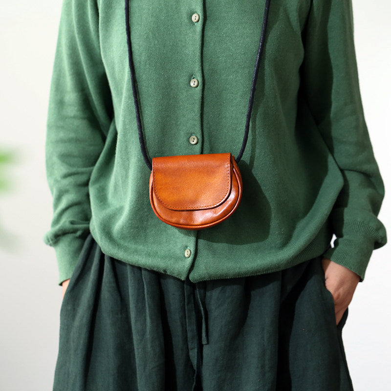 Retro Handmade Leather Card Wallets Mini Crossbody Bags
