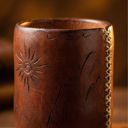 Retro Hand-stitched Vegetable-tanned Leather Pen Holder