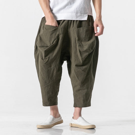 Retro Elasitc Waistband Cotton Linen Harem Pants
