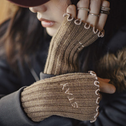 Retro Thick Wool Gloves Warm Long Arm Knitted Sleeves
