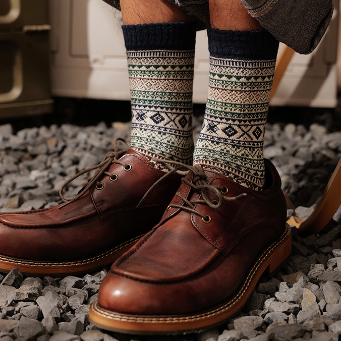 Winter colorful mid-calf socks thickened pure cotton stockings retro men's ethnic style boot socks（5 Pairs 5 color)