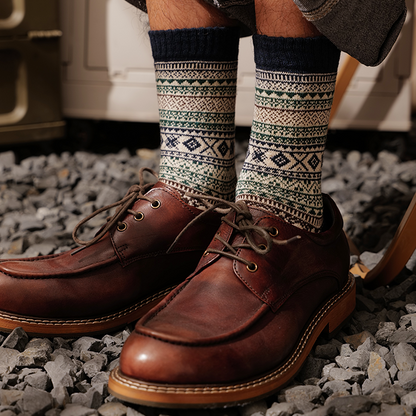 Winter colorful mid-calf socks thickened pure cotton stockings retro men's ethnic style boot socks（5 Pairs 5 color)