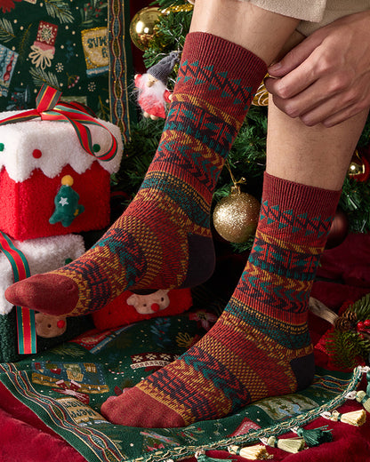 Winter colorful mid-calf socks thickened pure cotton stockings retro men's ethnic style boot socks