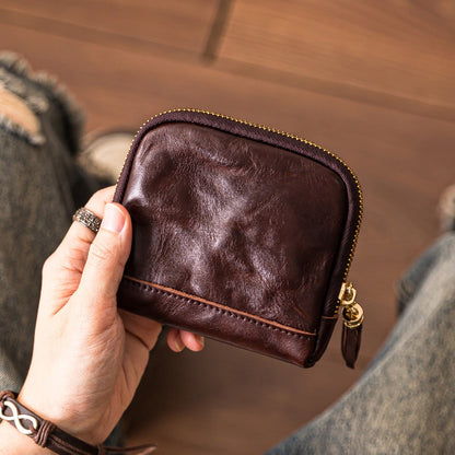 Retro Handmade Leather Zipper Card Wallets