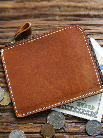 Retro Handmade Leather Zipper Wallet Coin Holder