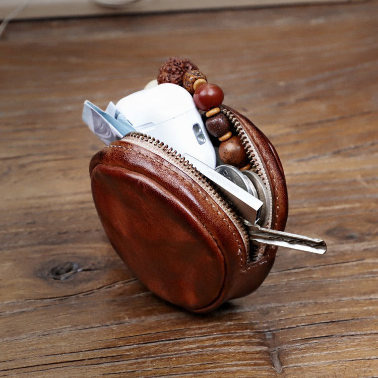 Hand-Brushed Vegetable Tanned Cowhide Coin Bag