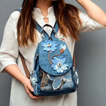 Cotton Linen Canvas Knapsack Handicraft Tie-dye Blue Bag