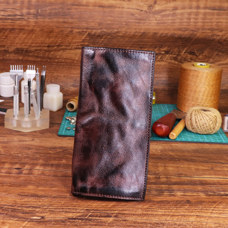 Men's Vintage Genuine Leather Wallet - Handmade Large Capacity Cowhide Money Clip