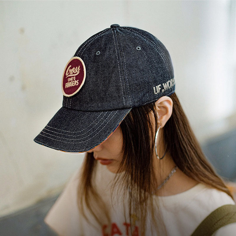 Retro Velcro Denim Baseball Cap Badge Cap