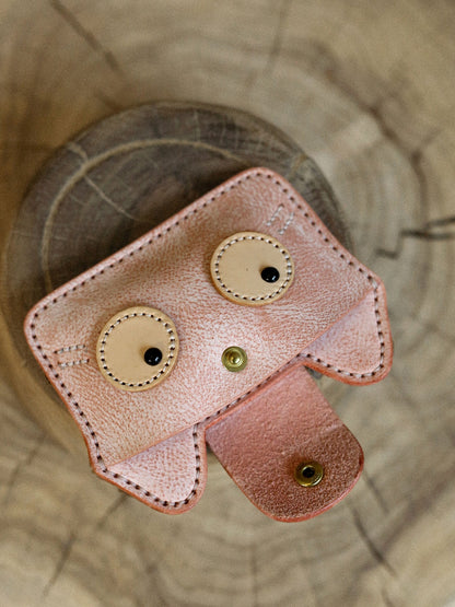 Vintage Handmade Leather Kitten Card Holder Storage Bag