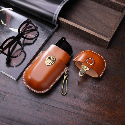 Genuine Leather Vintage Sun Glasses Box - Portable Storage Case with Hook - Eye Glass Organizer