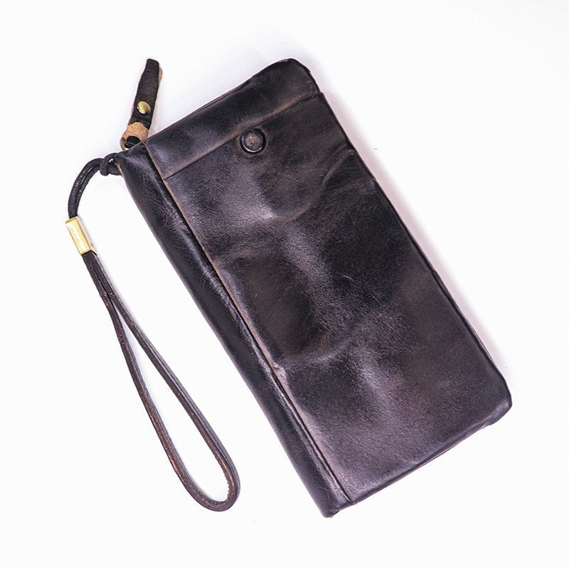 Men's Vintage Genuine Leather Wallet - Handmade Large Capacity Cowhide Money Clip