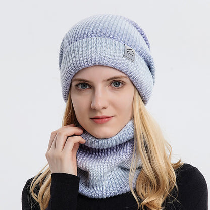 Gradient Color Thickened Knit Cap Two-piece Set