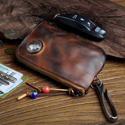 Men's genuine leather key case, vintage distressed vegetable-tanned cowhide coin purse