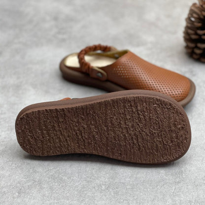 Retro Handmade Leather Hollow Sandals Slippers