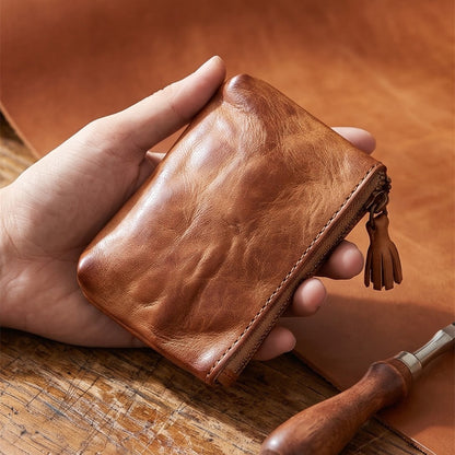 Retro Handmade Leather Zipper Wallet Coin Bag